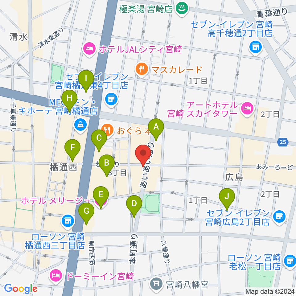 宮崎LIVE HOUSE ぱーく．周辺のホテル一覧地図