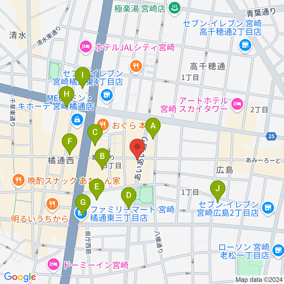 宮崎LIVE HOUSE ぱーく．周辺のホテル一覧地図