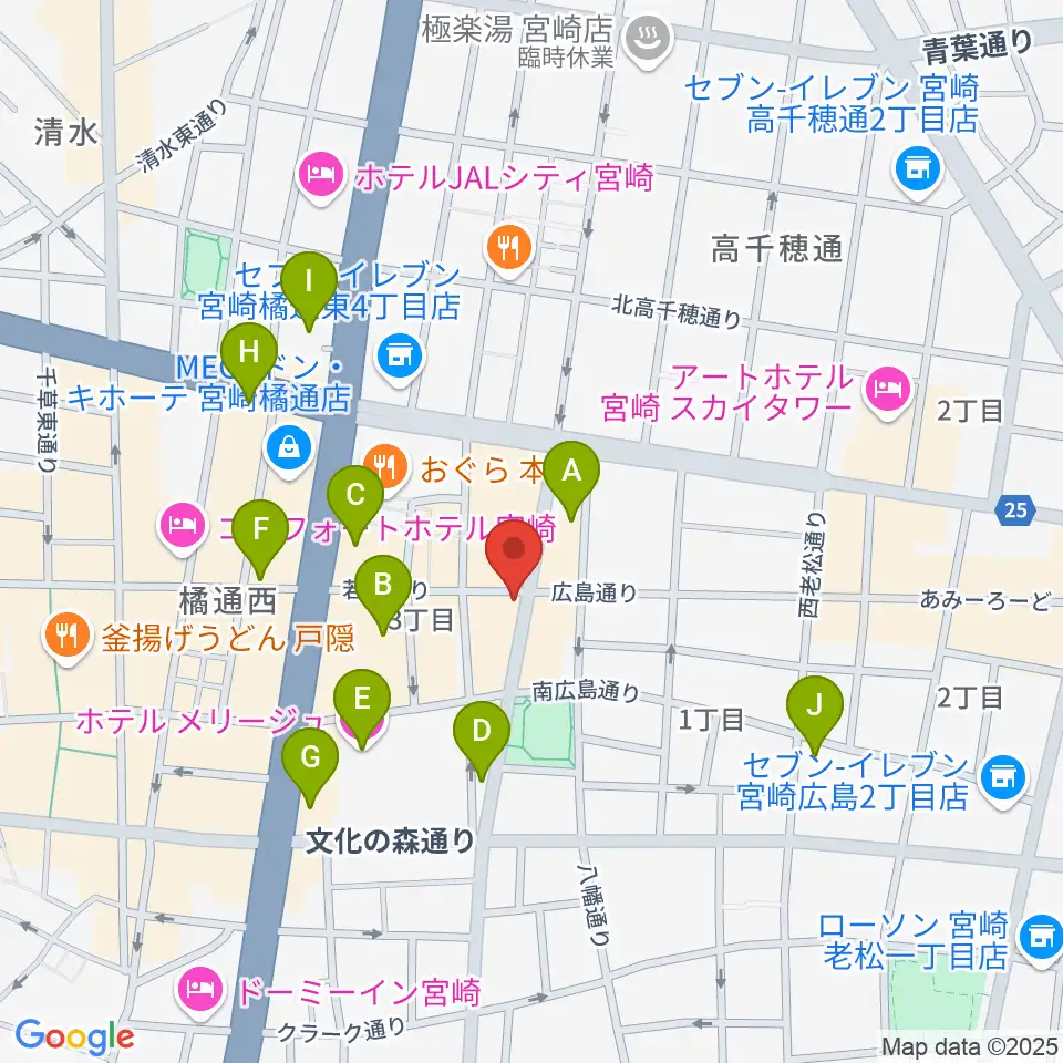 宮崎LIVE HOUSE ぱーく.周辺のホテル一覧地図