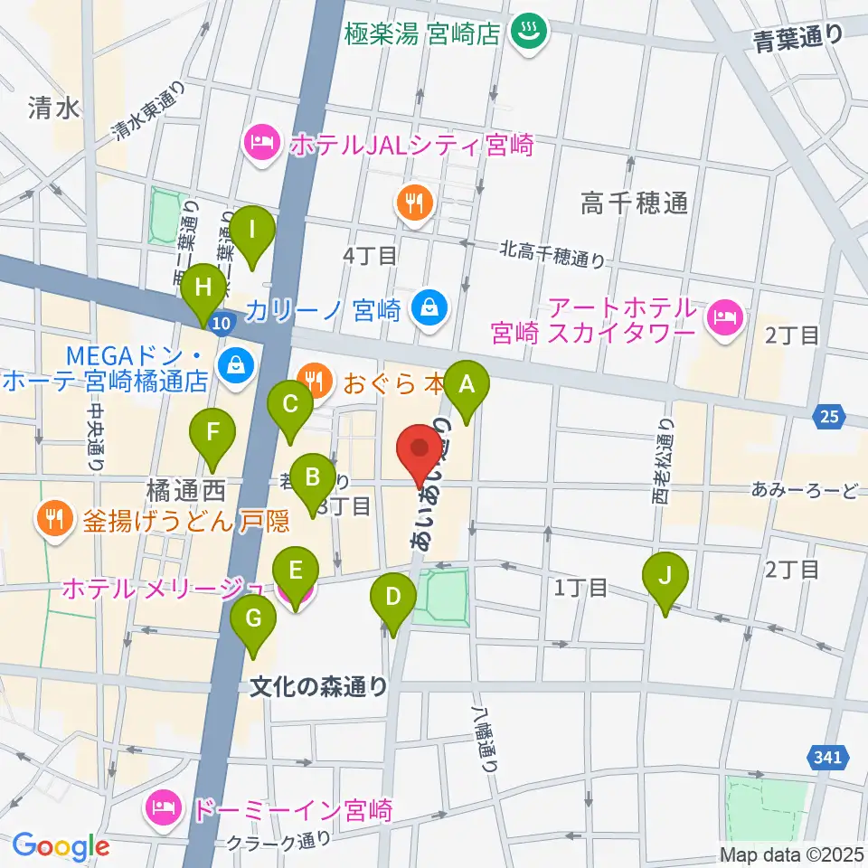 宮崎LIVE HOUSE ぱーく.周辺のホテル一覧地図