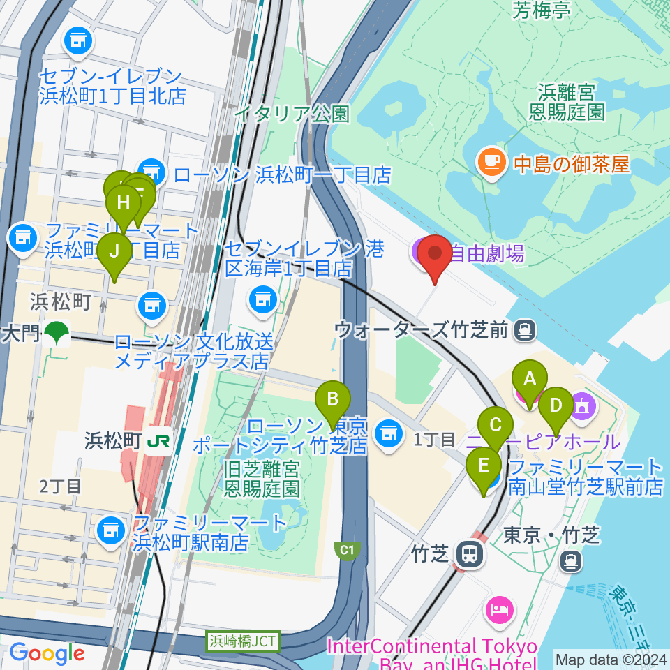 自由劇場周辺のホテル一覧地図