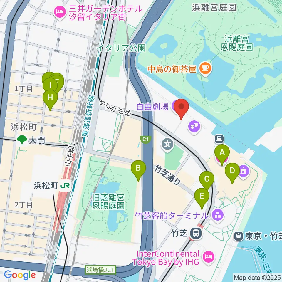 自由劇場周辺のホテル一覧地図