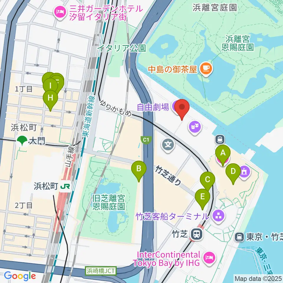 自由劇場周辺のホテル一覧地図