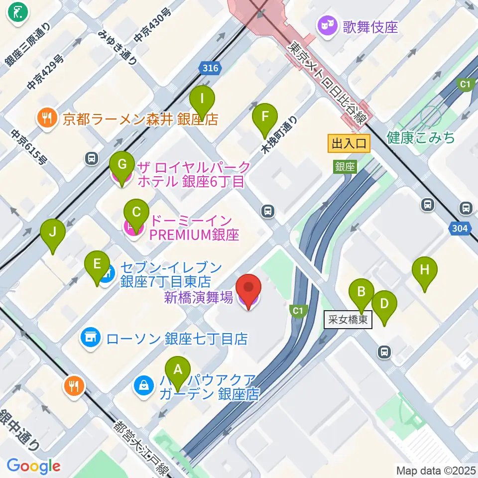 新橋演舞場周辺のホテル一覧地図