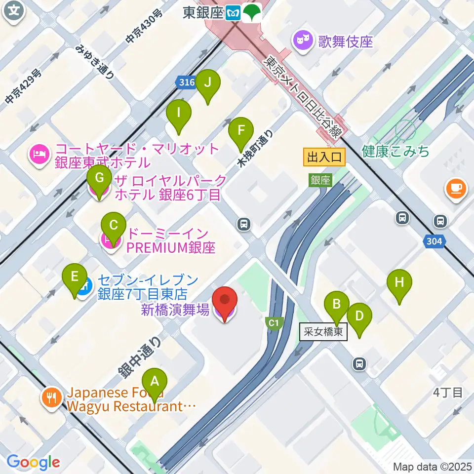 新橋演舞場周辺のホテル一覧地図