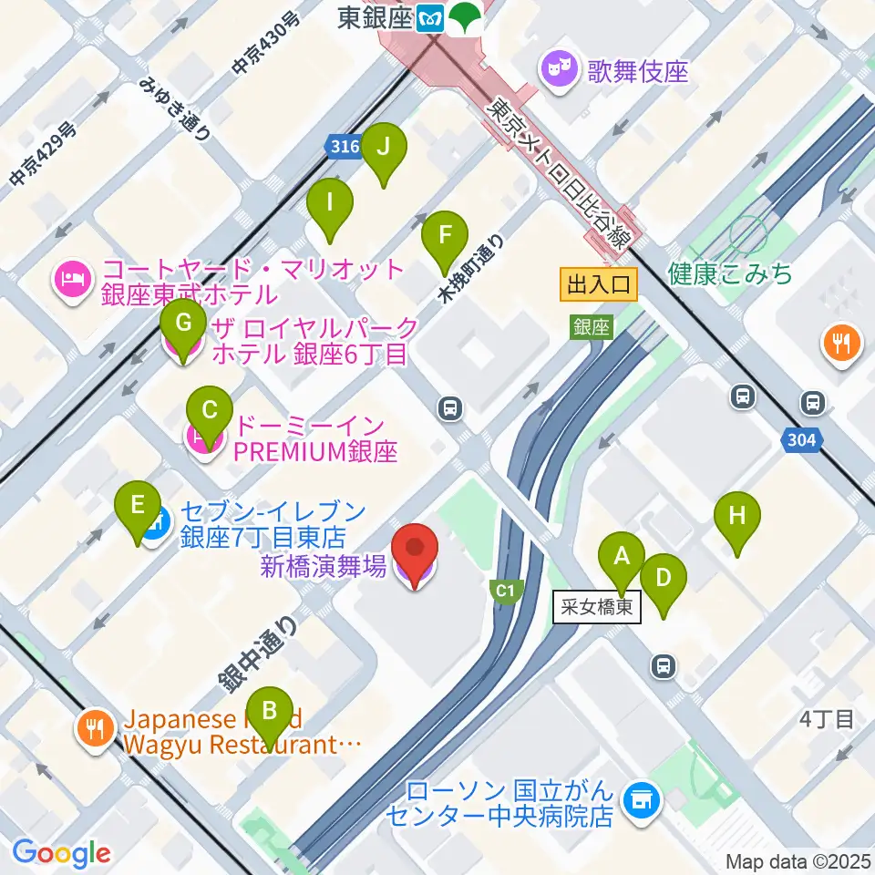 新橋演舞場周辺のホテル一覧地図