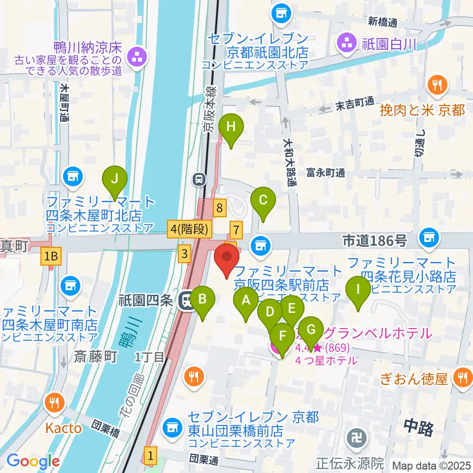 京都四條南座周辺のホテル一覧地図