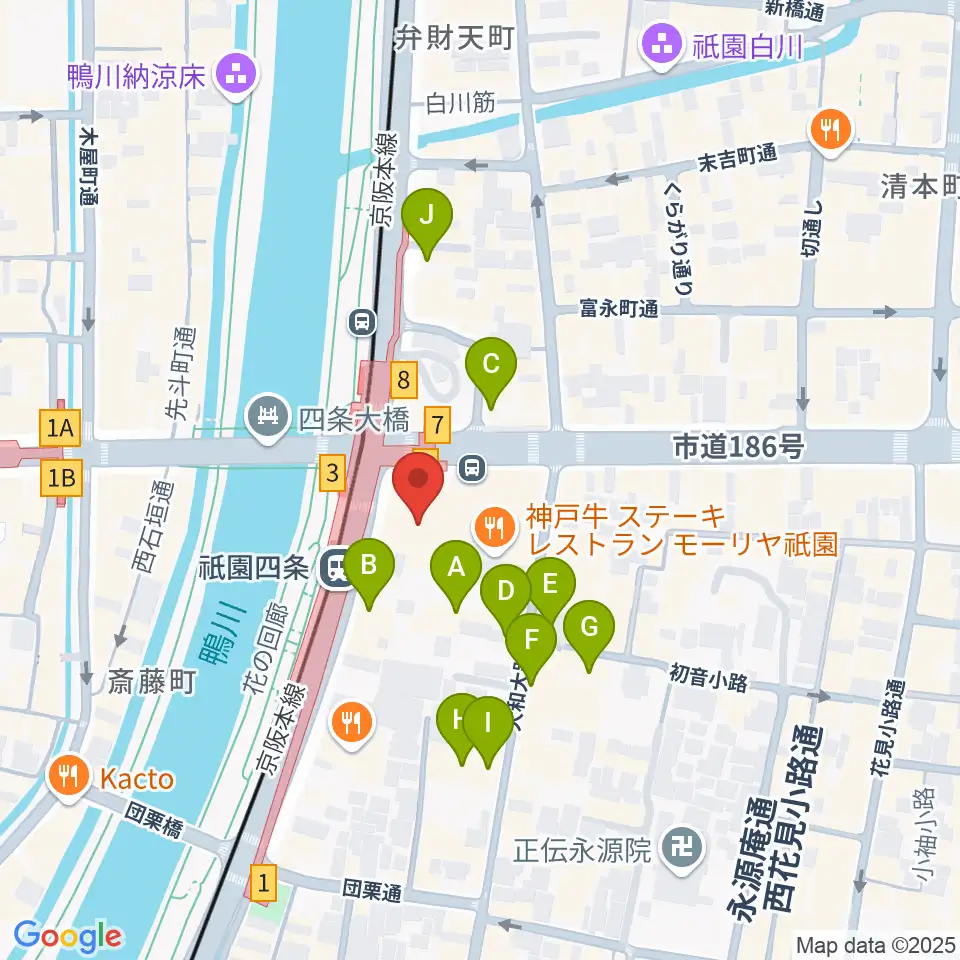 京都四條南座周辺のホテル一覧地図