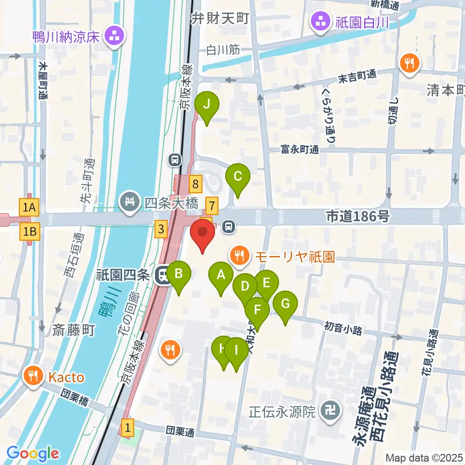 京都四條南座周辺のホテル一覧地図