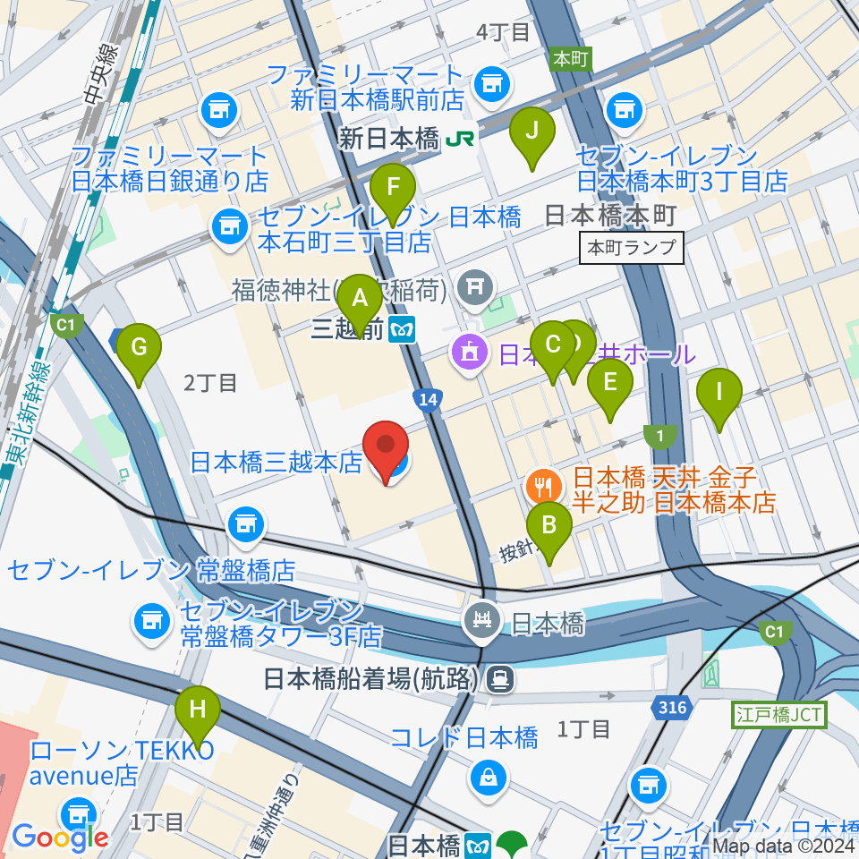 三越劇場周辺のホテル一覧地図