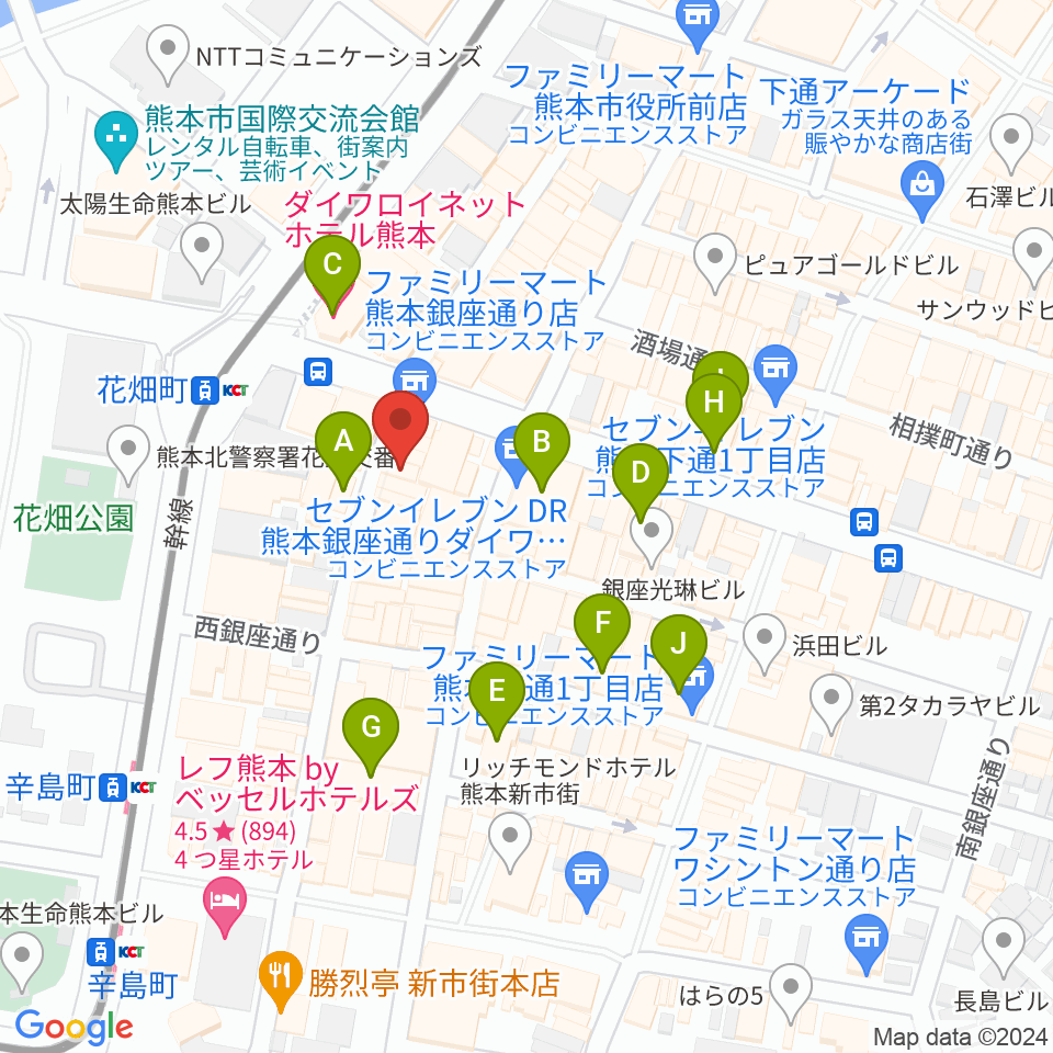 熊本TWO FIVE周辺のホテル一覧地図