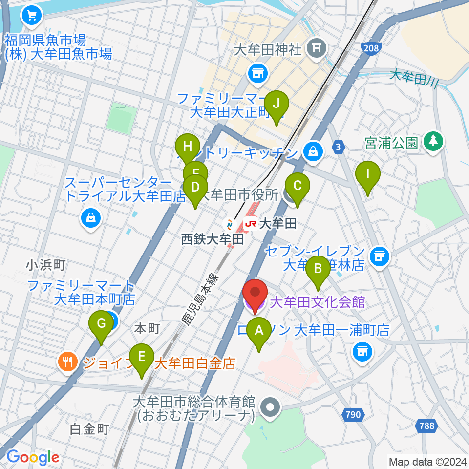 大牟田文化会館周辺のホテル一覧地図