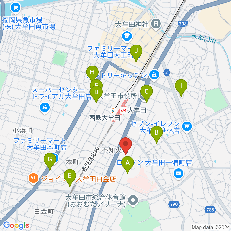 大牟田文化会館周辺のホテル一覧地図