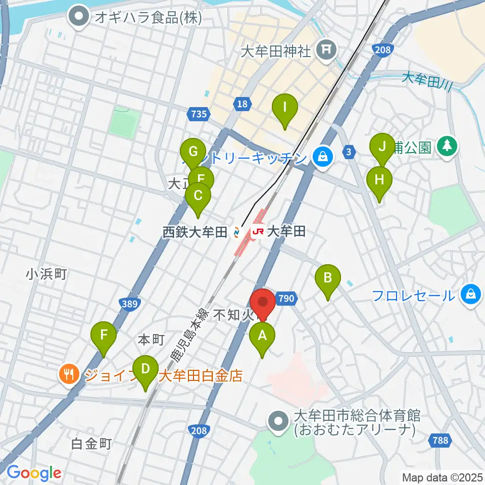 大牟田文化会館周辺のホテル一覧地図