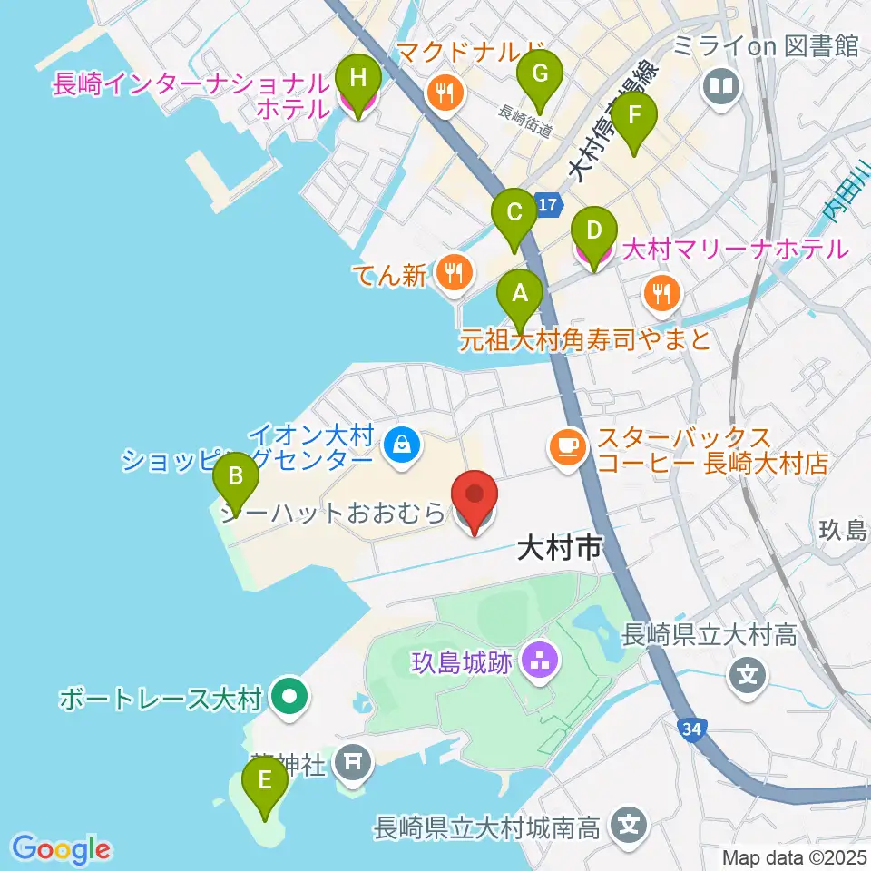 シーハットおおむら周辺のホテル一覧地図