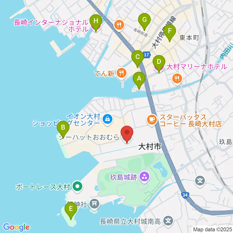シーハットおおむら周辺のホテル一覧地図