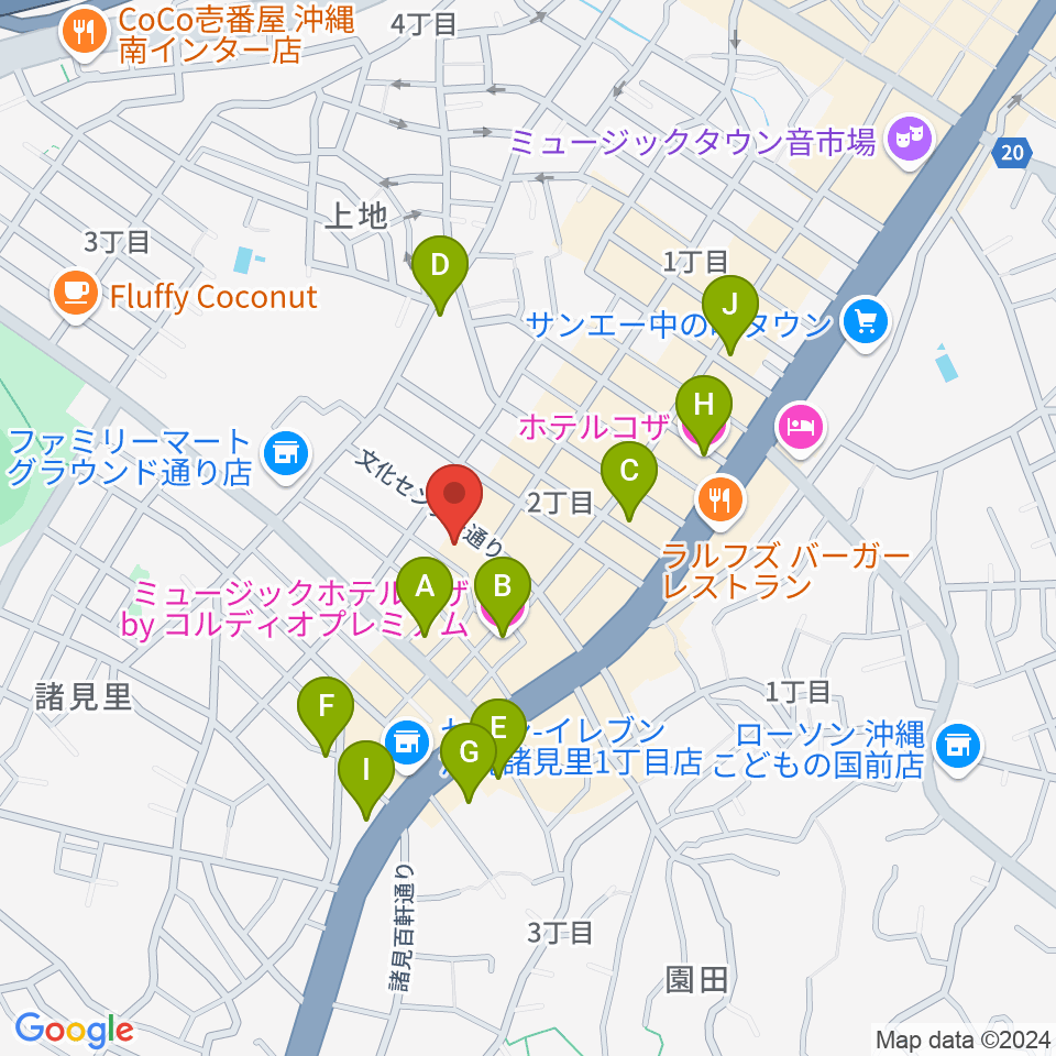 沖縄市立芸能館周辺のホテル一覧地図