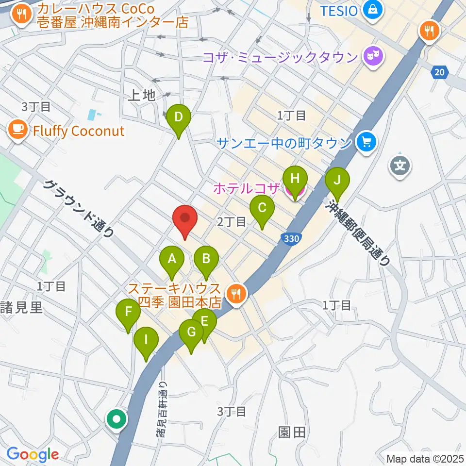 沖縄市立芸能館周辺のホテル一覧地図