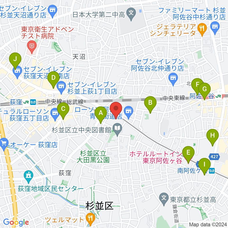 荻窪小劇場周辺のホテル一覧地図