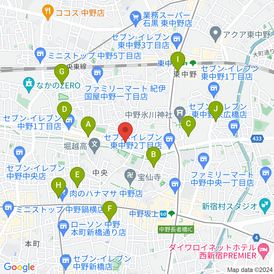 中野坂上RAFT周辺のホテル一覧地図