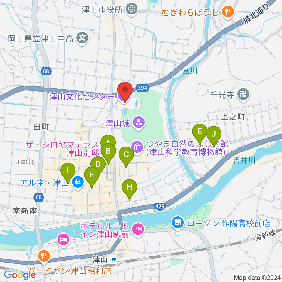 津山文化センター周辺のホテル一覧地図