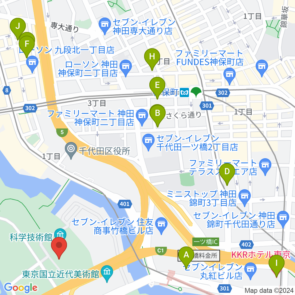 科学技術館周辺のホテル一覧地図