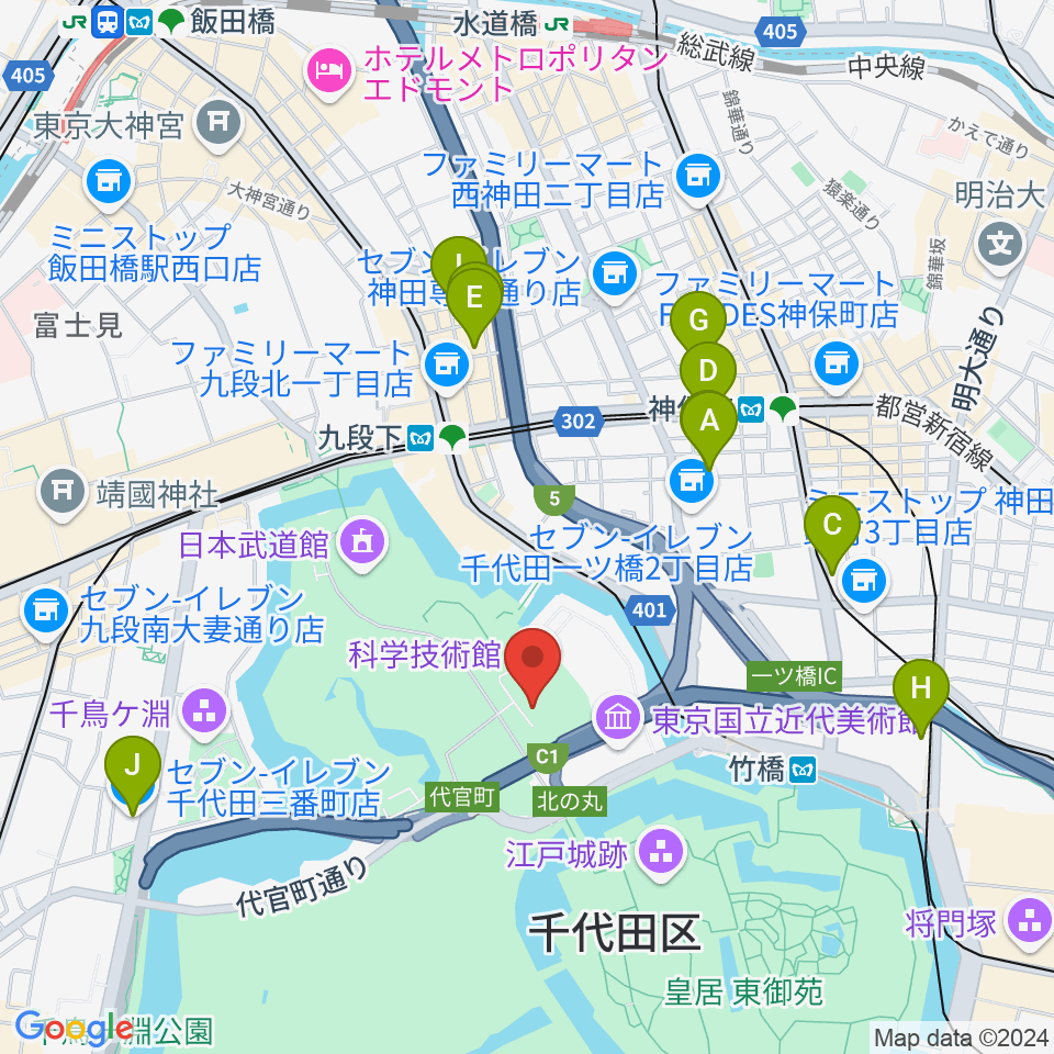 科学技術館周辺のホテル一覧地図