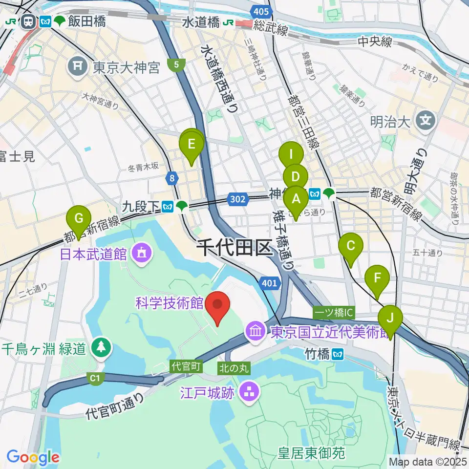 科学技術館周辺のホテル一覧地図