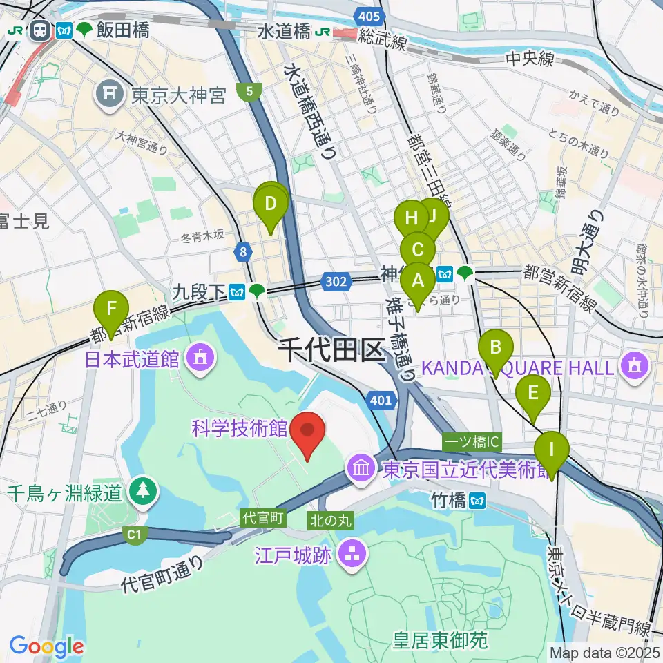 科学技術館周辺のホテル一覧地図