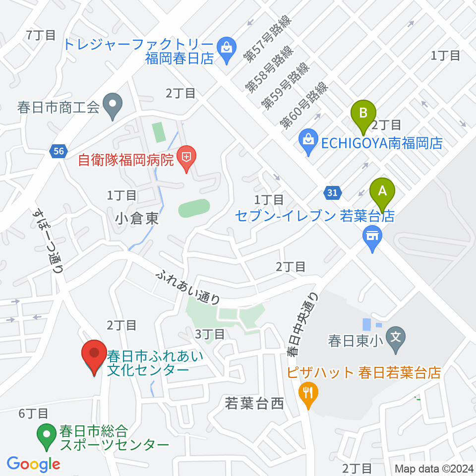春日市ふれあい文化センター周辺のホテル一覧地図