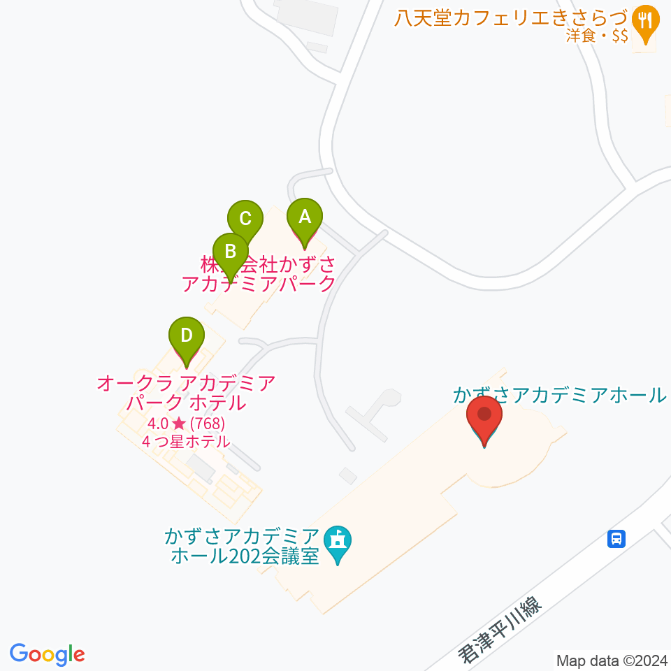 かずさアカデミアホール周辺のホテル一覧地図