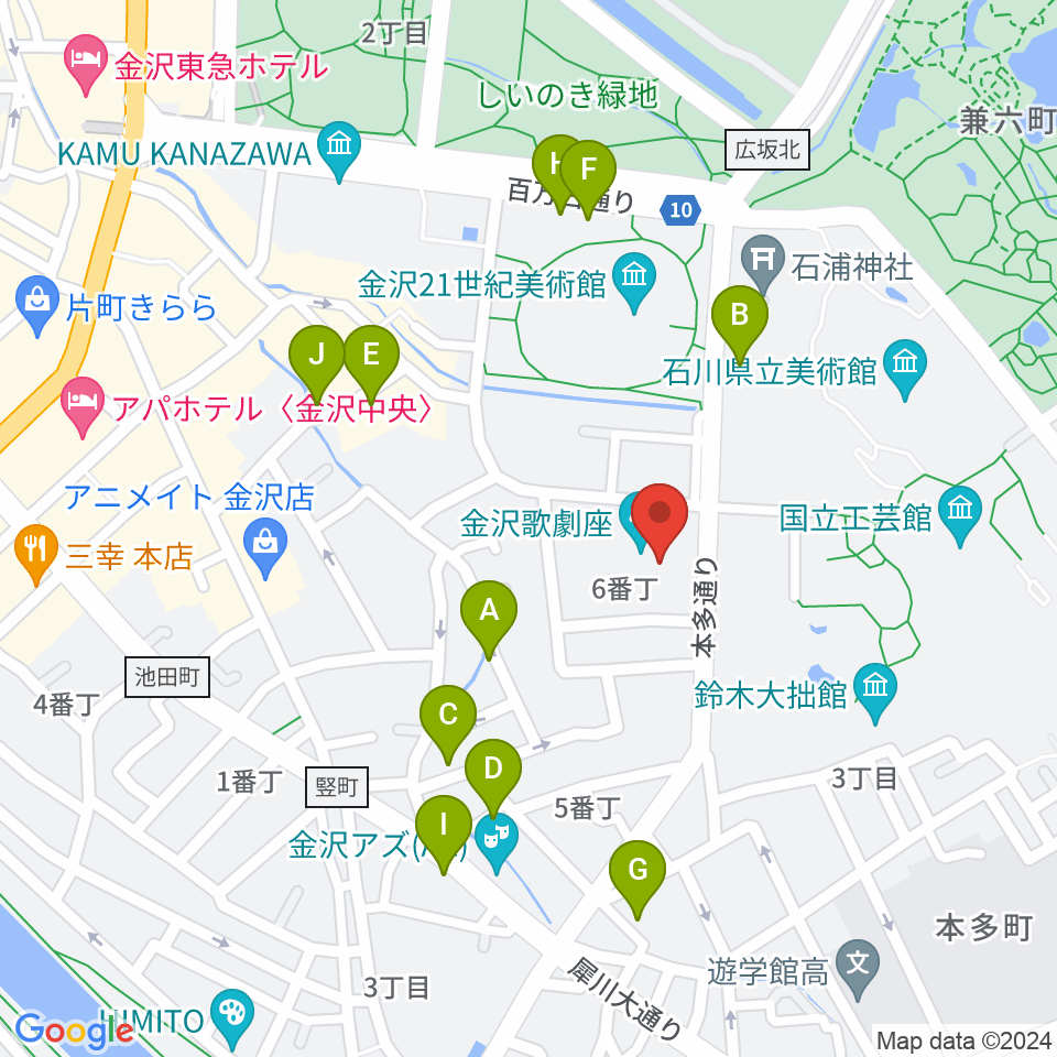 金沢歌劇座周辺のホテル一覧地図