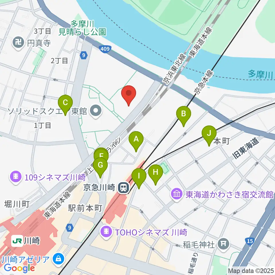 川崎市産業振興会館周辺のホテル一覧地図