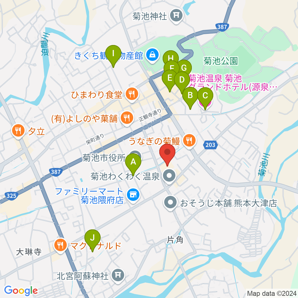 菊池市文化会館周辺のホテル一覧地図