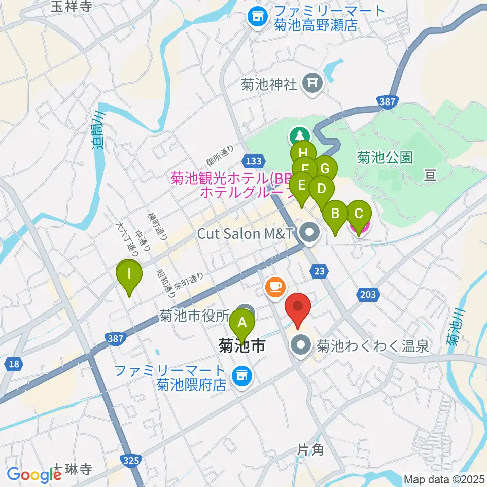 菊池市文化会館周辺のホテル一覧地図