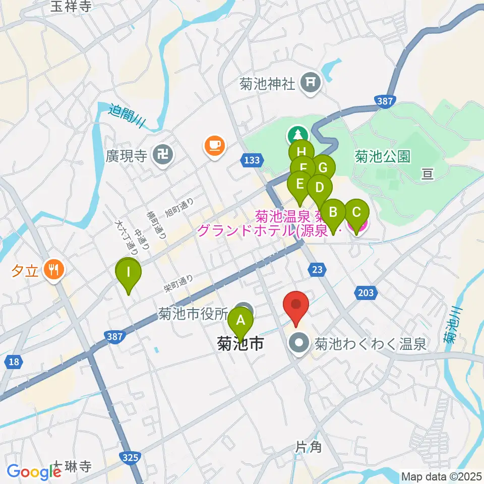 菊池市文化会館周辺のホテル一覧地図