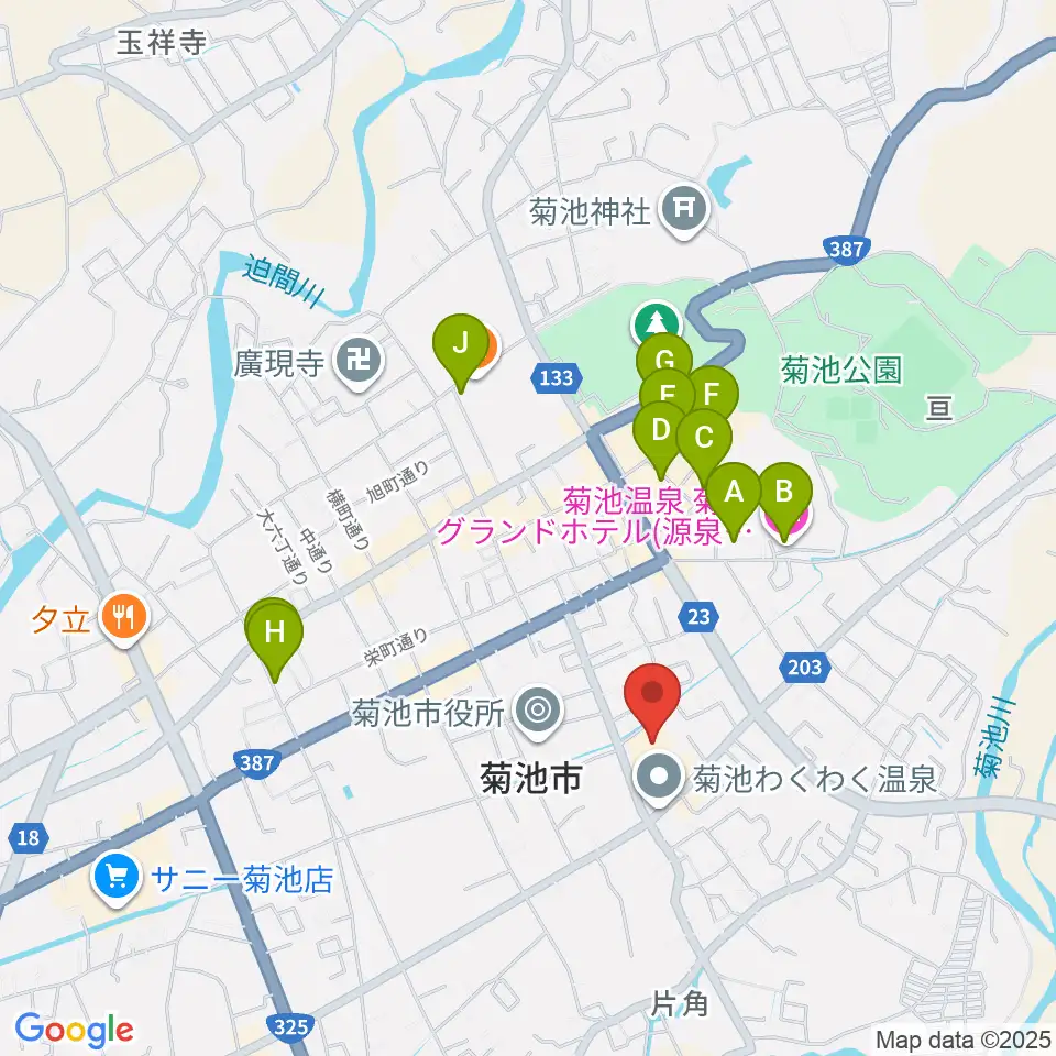 菊池市文化会館周辺のホテル一覧地図