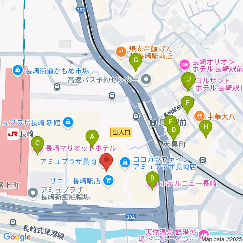 島村楽器 アミュプラザ長崎店周辺のホテル一覧地図