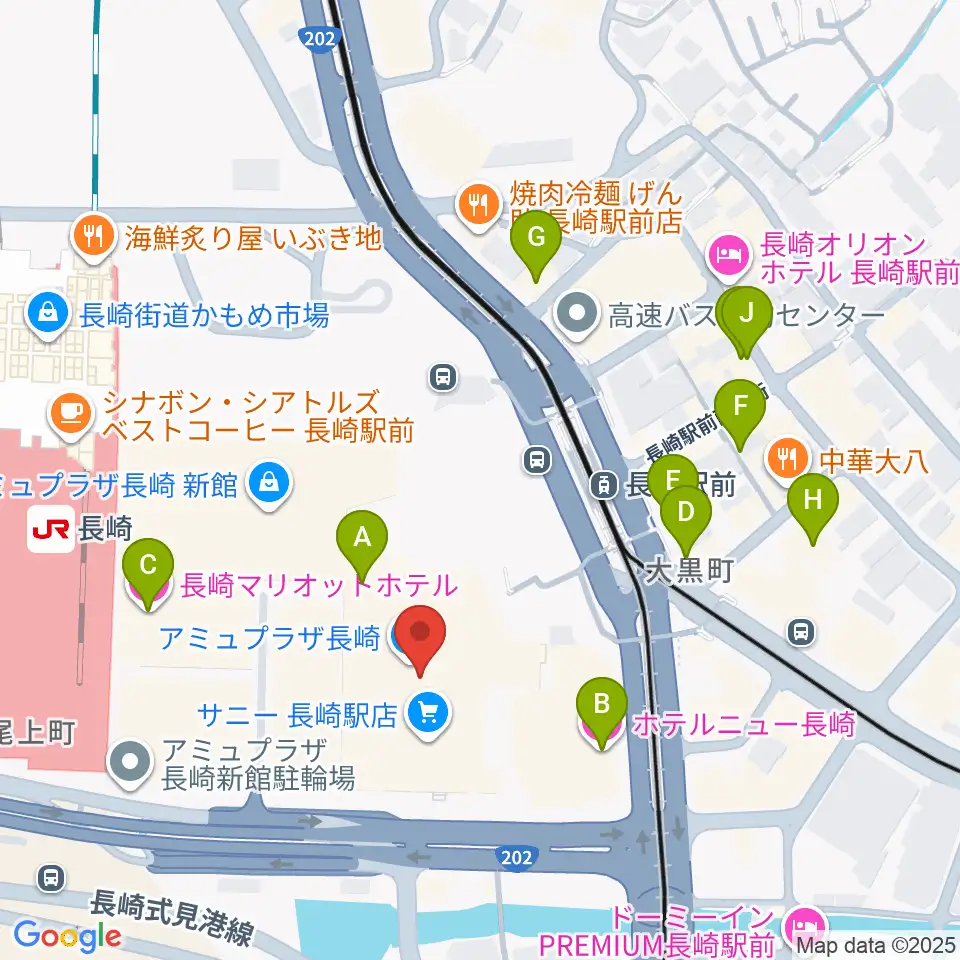 島村楽器 アミュプラザ長崎店周辺のホテル一覧地図