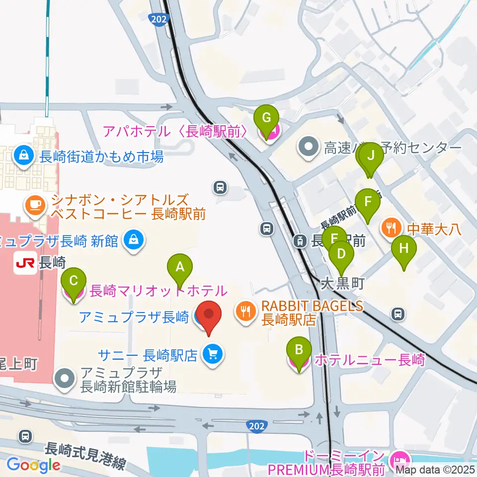 島村楽器 アミュプラザ長崎店周辺のホテル一覧地図