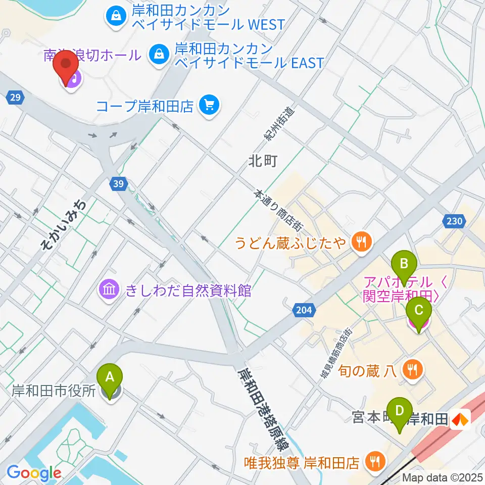 南海浪切ホール周辺のホテル一覧地図
