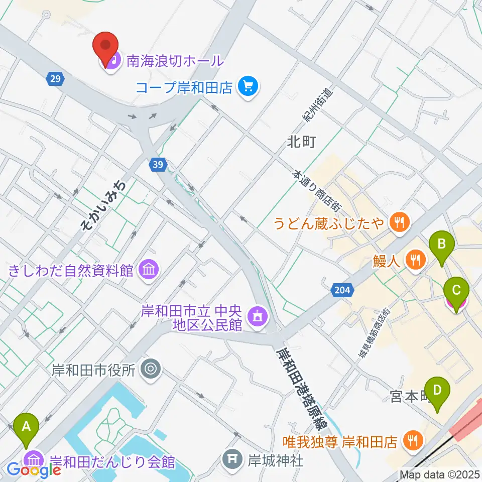 南海浪切ホール周辺のホテル一覧地図