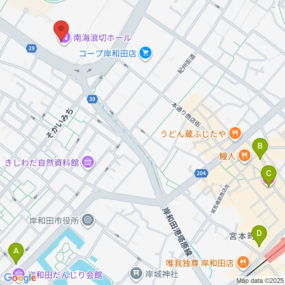南海浪切ホール周辺のホテル一覧地図