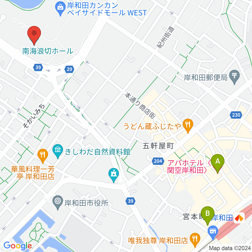 南海浪切ホール スタジオ周辺のホテル一覧地図