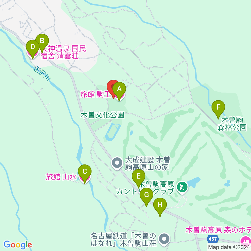 木曽文化公園文化ホール周辺のホテル一覧地図