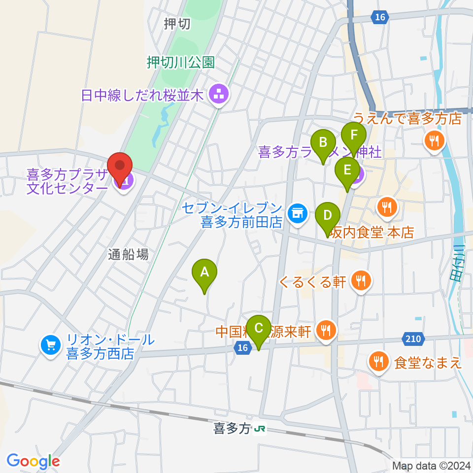 喜多方プラザ文化センター周辺のホテル一覧地図