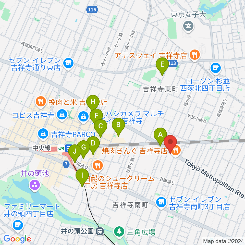 吉祥寺櫂スタジオ周辺のホテル一覧地図