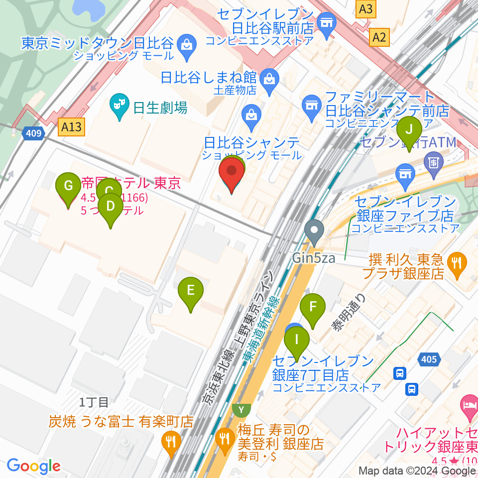 シアタークリエ周辺のホテル一覧地図