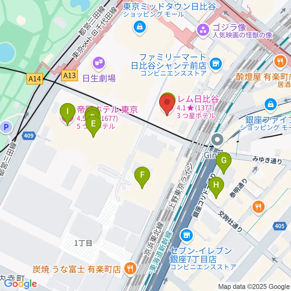 シアタークリエ周辺のホテル一覧地図