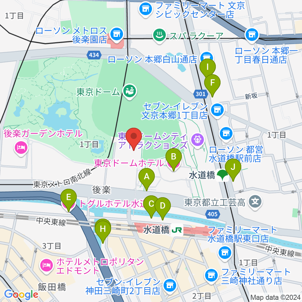 後楽園ホール周辺のホテル一覧地図